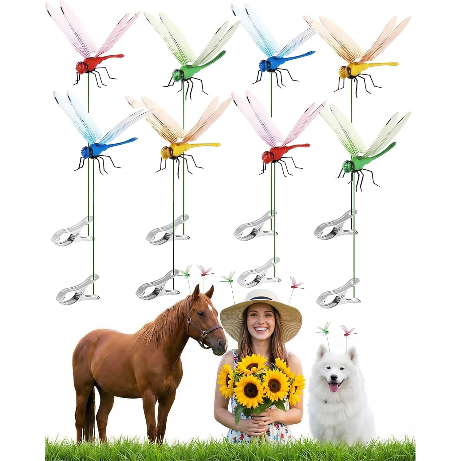 8 Pack Dragonfly Decoy Clips, 3D Realistic Wingman For Outdoor Garden, Nature-Inspired Visual Deterrent For Wasps, Flies And Bees, Clip-On Decoration For Hats, Backpacks And Patio