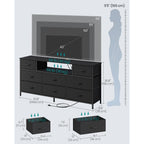Songmics Bellah Collection - Dresser For Bedroom With Outlets And Led Lights, Tv Stand For Tvs Up To 65 Inches, Chest Of Drawers, 8 Drawers, Steel, Modern, Ink Black Ulgs434Bh02S