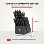 Knife Set, 15-Piece Kitchen Knife Set with Block and Built-in Sharpener, Dishwasher Safe, Non-slip Handle, 6 Steak Knives, Black