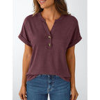 Women's Short Sleeve Shirts Henley Dressy Casual Summer Tops 2026 Spring Fashion Trendy Cute T-Shirts