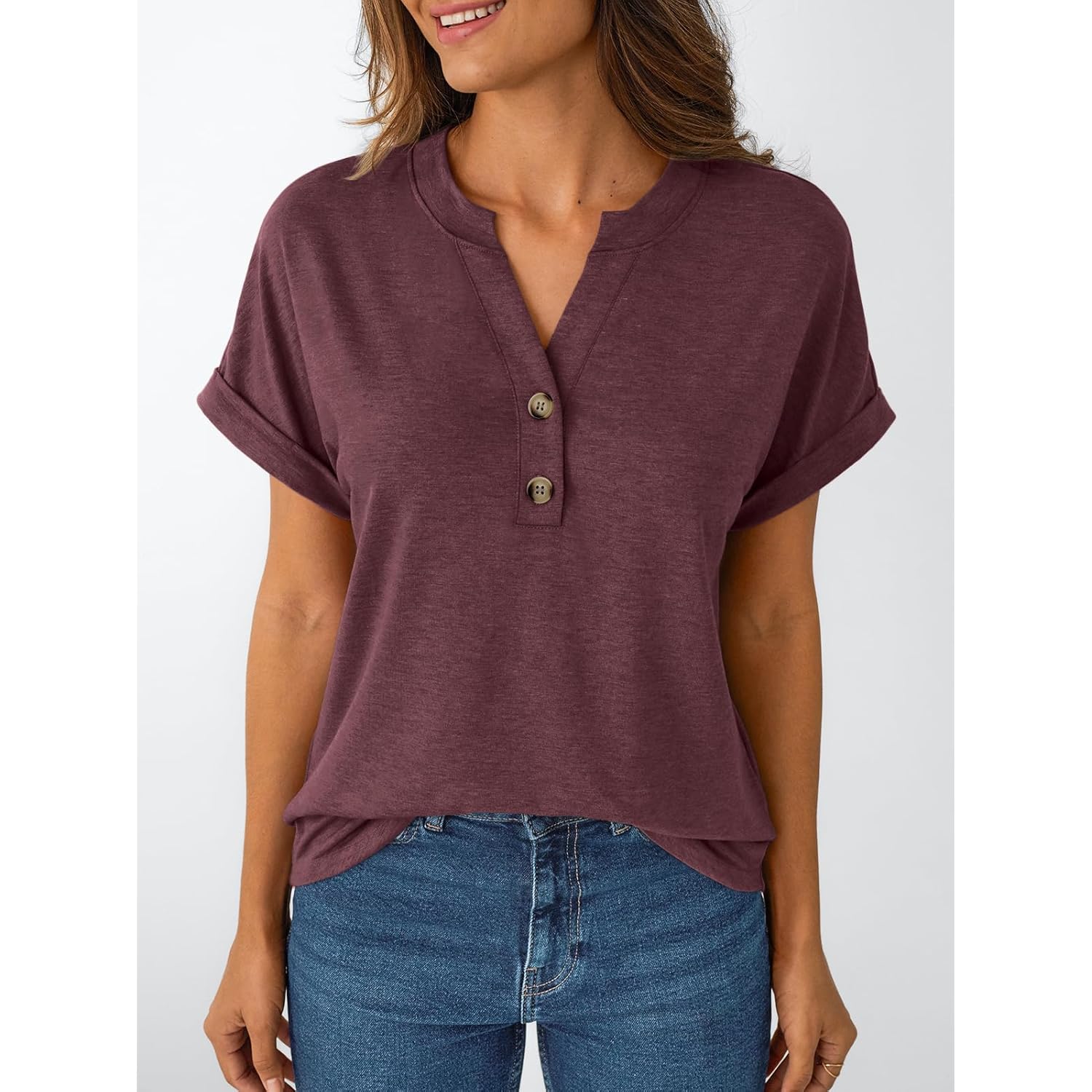 Women's Short Sleeve Shirts Henley Dressy Casual Summer Tops 2026 Spring Fashion Trendy Cute T-Shirts