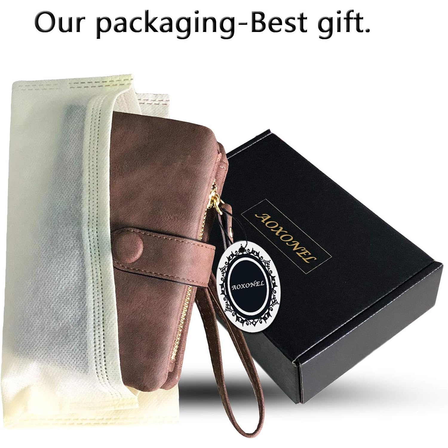 AOXONEL Women's Small Bifold Leather wallet Rfid blocking Ladies Wristlet with Card holder id window Coin Purse