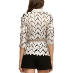 Women'S Genuine Lambskin Leaf Shaped Leather Pieces Applique Mesh Jacket Made By Handmade