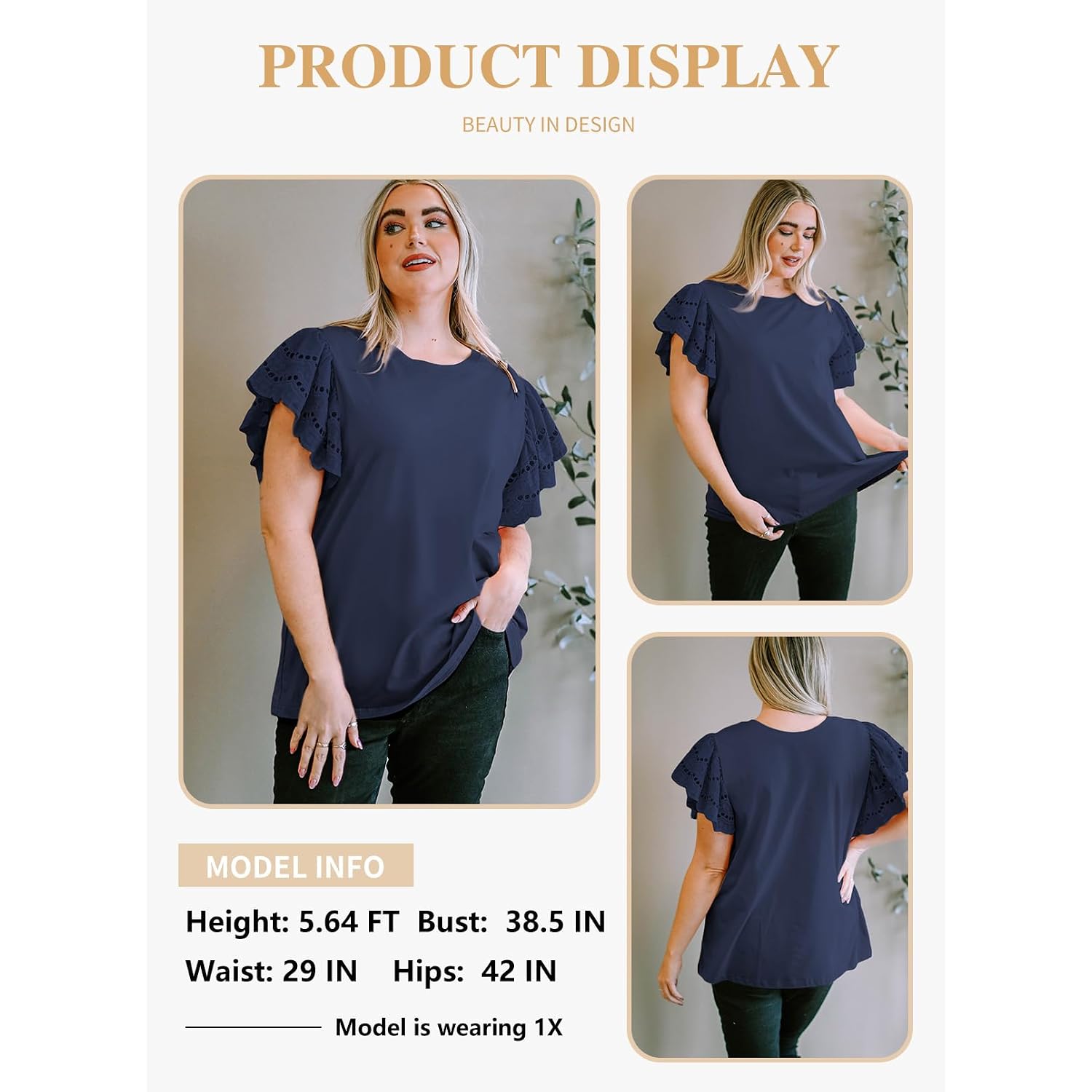 Eytino Womens Plus Size Tops Short Sleeve Round Neck Hollow Out Casual Loose Tunic Tees Shirts(1X-5X)