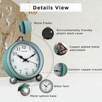 Peakeep 4" Small Battery Operated Antique Retro Analog Alarm Clock | With Contour Lines In Gold For Room Decor, Silent Elegant Bedside Desk Table Gift Clock