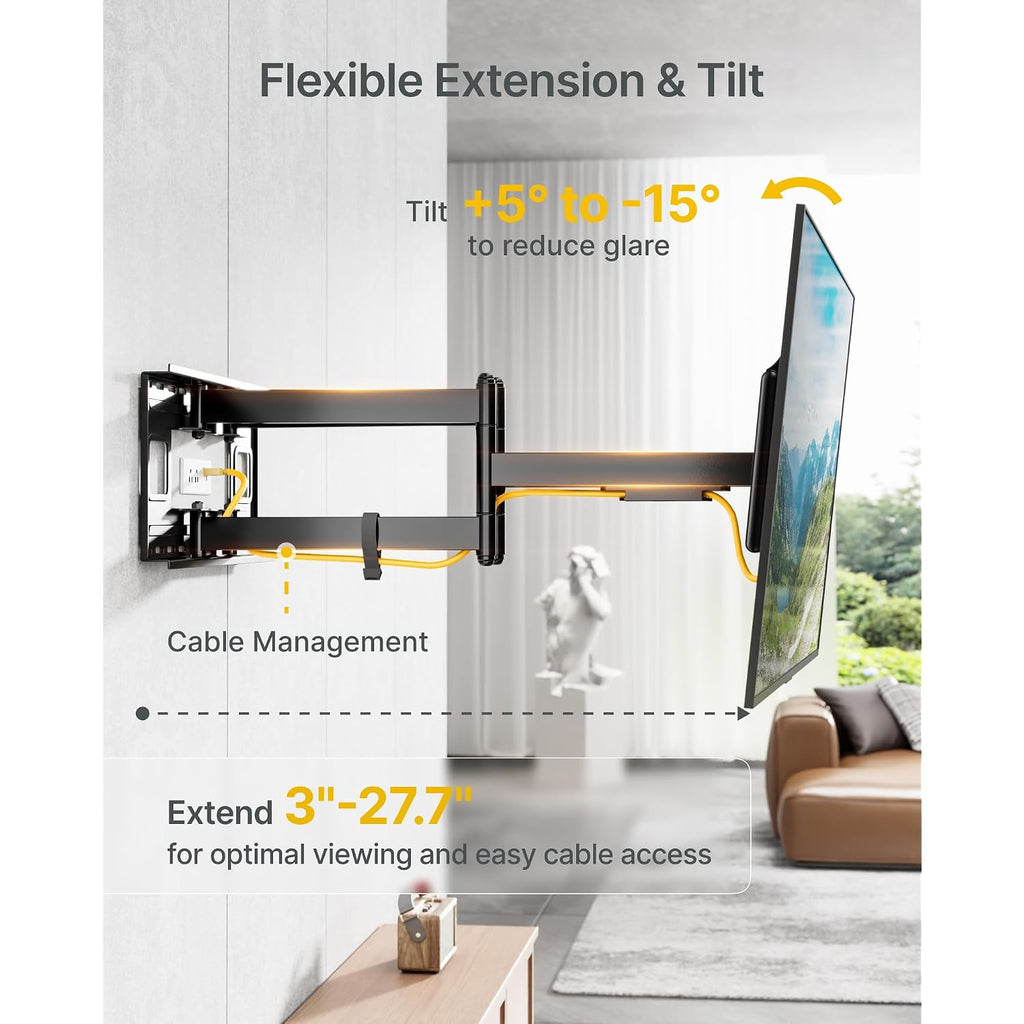 Montek Heavy Duty Xxl Full Motion Tv Wall Mount For 60-120 Inch Extra Large Tvs, Holds 265 Lbs, Max Vesa 900X600, 27.7" Extension, Swivel & Tilt, Preassembled, Fits 12–24" Studs, Led/Lcd/Oled 4K/8K
