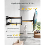 Montek Heavy Duty Xxl Full Motion Tv Wall Mount For 60-120 Inch Extra Large Tvs, Holds 265 Lbs, Max Vesa 900X600, 27.7" Extension, Swivel & Tilt, Preassembled, Fits 12–24" Studs, Led/Lcd/Oled 4K/8K