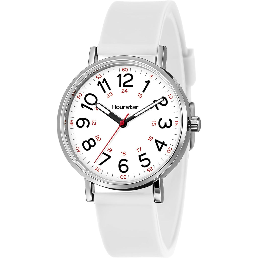 Women's Analog Nurse Watch with Second Hand for Nursing, 12/24 Time, Silicone Band, Easy Read