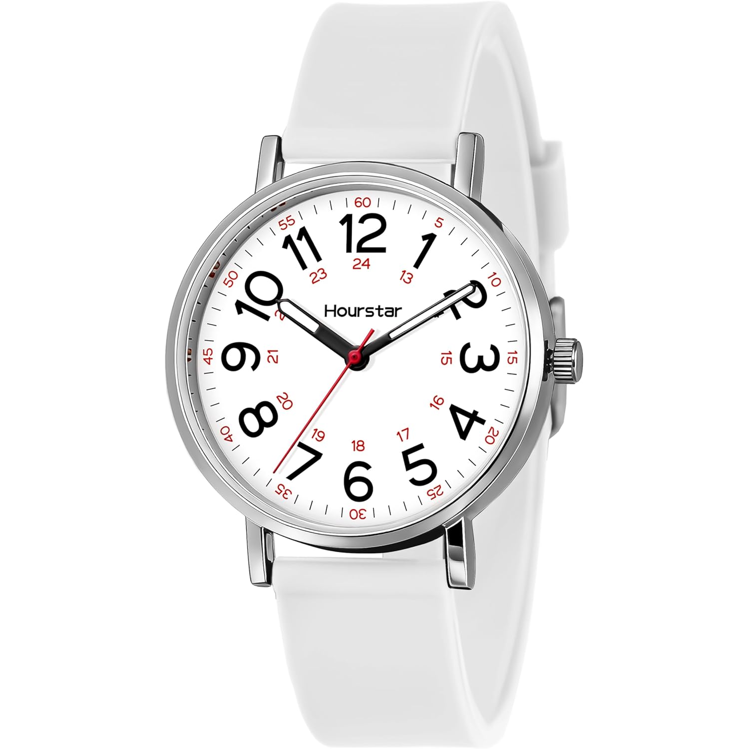 Women's Analog Nurse Watch with Second Hand for Nursing, 12/24 Time, Silicone Band, Easy Read
