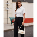 Siliteelon Women'S Button Down Shirts Slim Fit Short Sleeve Stretch Dress Shirts Wrinkle-Free Solid Work Blouse