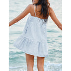 Wenrine Womens Summer Plaid Mini Dress Casual Spaghetti Strap Sleeveless A Line Beach Sundress With Pockets
