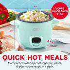 Dash Mini Rice Cooker | Small Rice Maker, 2 Cups Cooked / 1 Cup Uncooked, Ceramic Nonstick Removable Pot, Keep Warm Function, Compact And Portable For Dorm, Travel, Single Serve, Aqua
