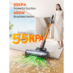 Cordless Vacuum Cleaner, 650W 55Kpa 70Mins Vacuum Cleaners For Home, Upgraded Stick Vacuum With 3.3Ft Extendable Hose, Led Touch Screen, Wall Charging Station, Auto Mode For Carpet Pet Hair Hard Floor