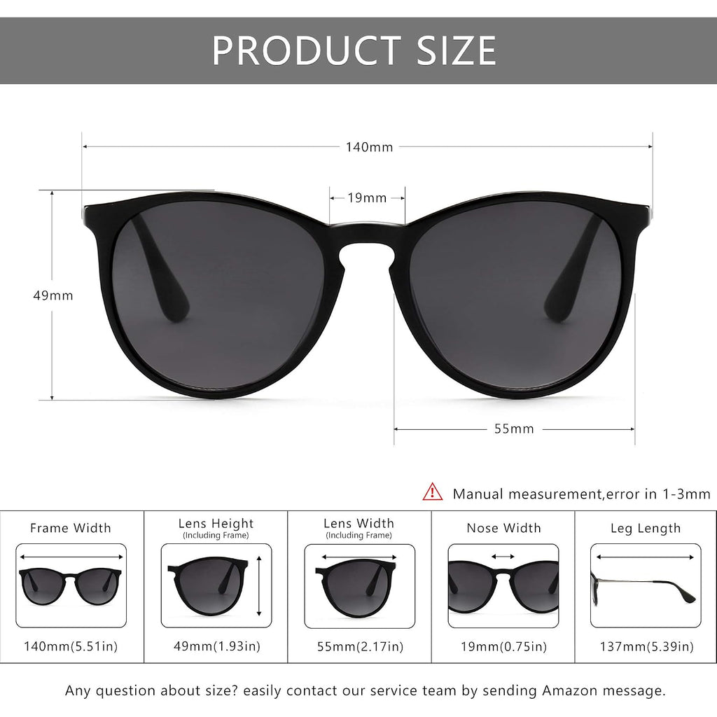 SUNGAIT Premium Vintage Round Sunglasses for Women Men Classic Retro Trendy Style 3 Pack (Polarized): Matte Black/Gray+glossy Pink Brown/Light-brown+matte Amber/Gray