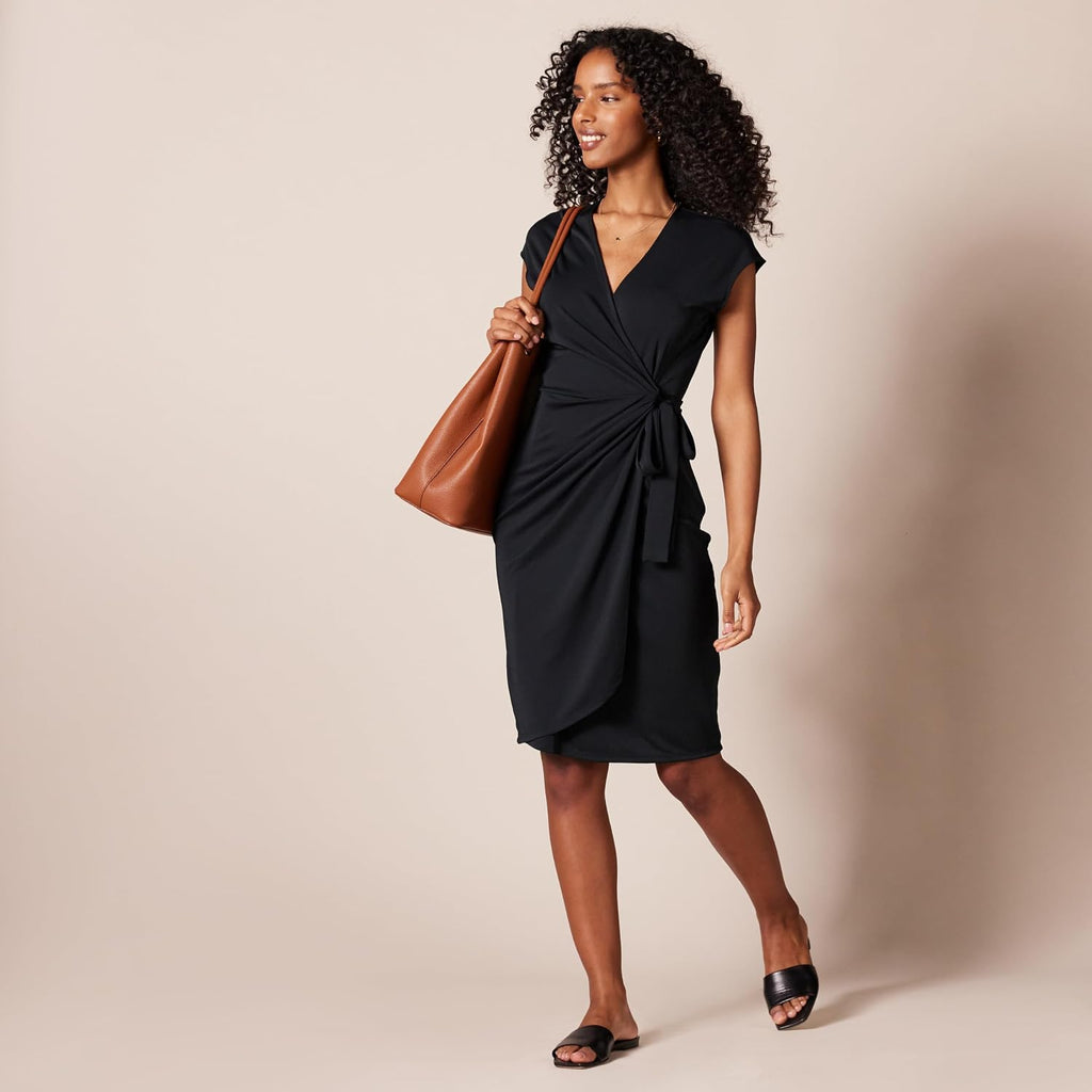 Amazon Essentials Women'S Classic Cap Sleeve Wrap Dress With V Neck (Available In Plus Size)