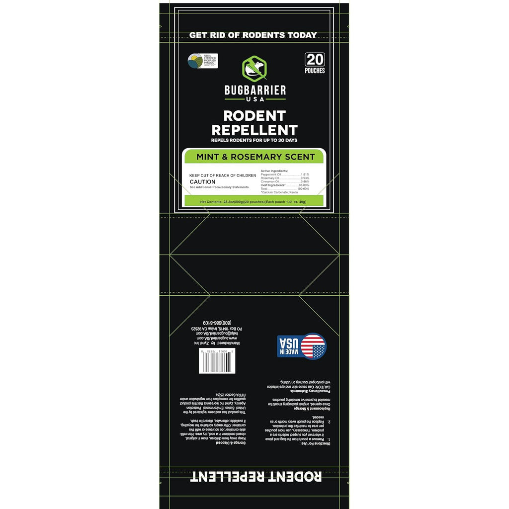 Bugbarrier'S Extra-Strength Mouse Repellent Deterrent Pouches, Usda 99% Biobased, Peppermint & Rosemary Oils Repel Mice Nesting In Car, Rv, Boat, Garage, Shed, Cabin Made In The Usa (Pack Of 20)