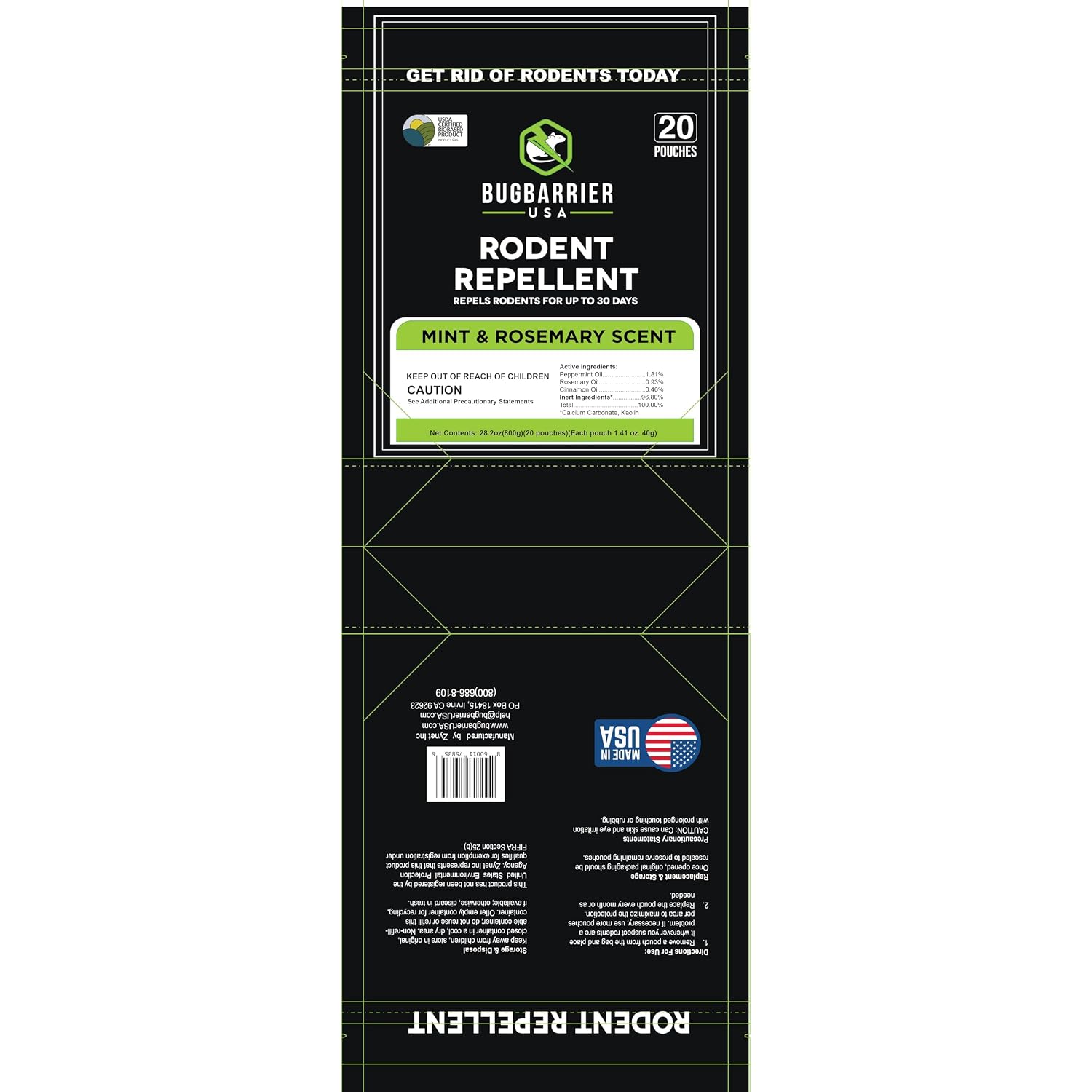 Bugbarrier'S Extra-Strength Mouse Repellent Deterrent Pouches, Usda 99% Biobased, Peppermint & Rosemary Oils Repel Mice Nesting In Car, Rv, Boat, Garage, Shed, Cabin Made In The Usa (Pack Of 20)