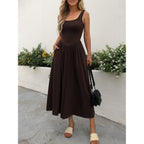 Mieazom Women'S Summer Maxi Dress 2026 - Sleeveless Square Neck Casual Beach Sundress With Pockets, Flowy Patchwork Knit