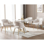Modern Velvet Desk Chair Accent Armchair Upholstered Tufted Chairs Dining Chairs, Tufted Vanity Chair Side Chairs With Gold Metal Legs For Dining Room Living Room Restaurant,1 Pc &Cream