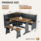 3-Piece Corner Dining Set With Hidden Storage, Black Oak | Breakfast Nook, L-Shaped Corner Bench, Hidden Storage, Space Saving Design For Small Space, Kitchen Dining Room Furniture