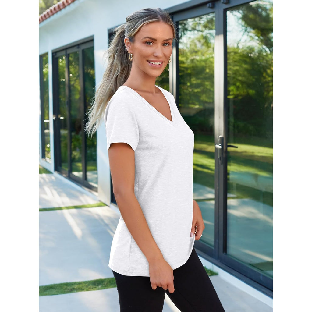 T-Shirts Short Sleeve V Neck Tees Tops for Women Fashion Trendy Lightweight Soft Casual Summer Outfits Clothes 2026