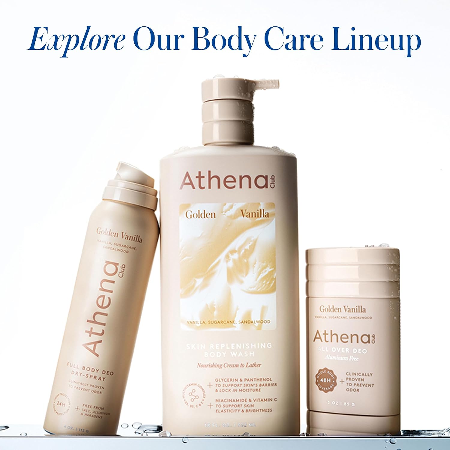Athena Club Skin Replenishing Body Wash For Women, Sulfate Free Nourishing Cleanser With Niacinamide, Gently Cleanses Without Stripping, Golden Vanilla Scent, 18 Fl Oz