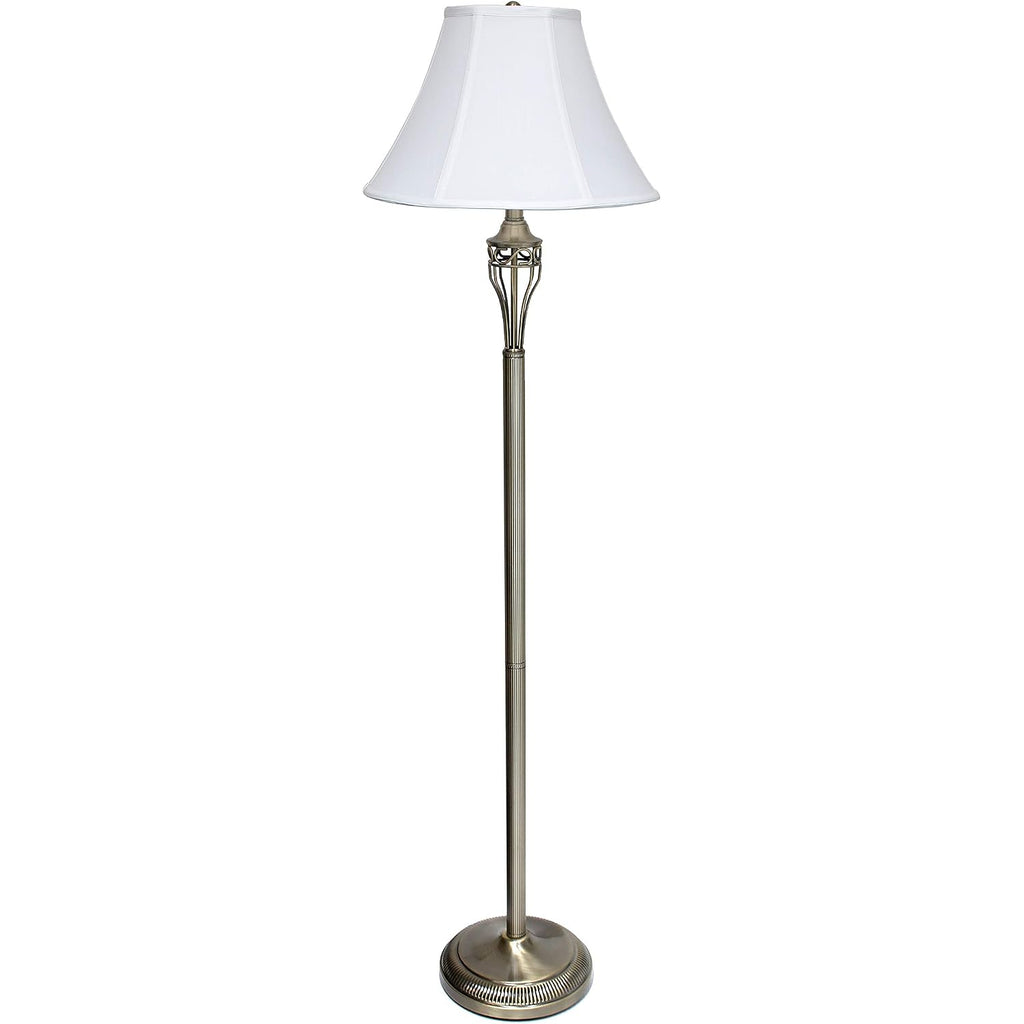 Elegant Designs Lc1001-Abs Antique Brass Three Pack Lamp Set (2 Table Lamps, 1 Floor Lamp) With Fabric White Bell Shaped Shades