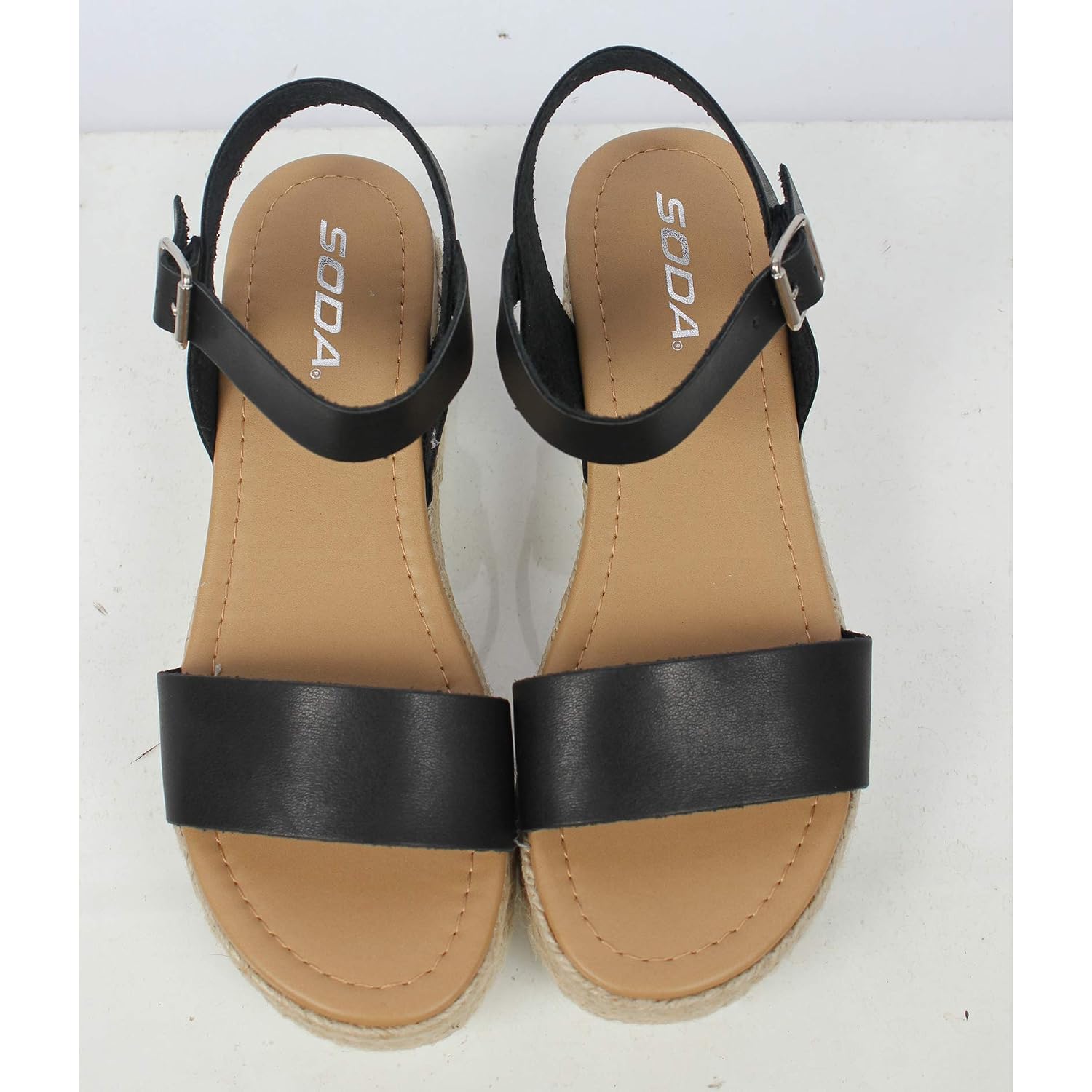 Soda Topic Open Toe Buckle Ankle Strap Espadrilles Flatform Wedge Casual Sandal