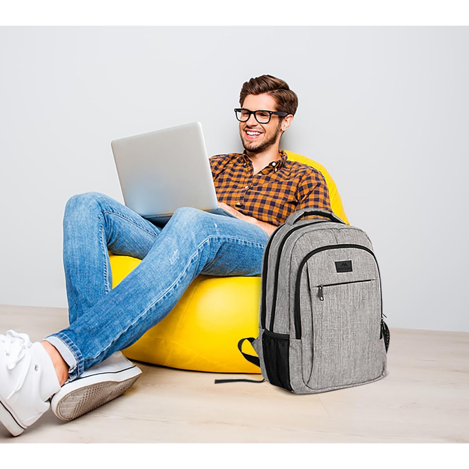Matein Travel Laptop Backpack, 15.6 Inch College School Computer Bag, Grey | Slim Sturdy Business Daypack, Anti Theft Bookbag, Water Resistant, Gift For Men & Women, Personal Item Bag, Mochilas