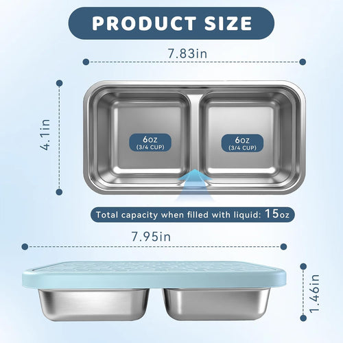 3 Pack Stainless Steel Snack Containers For Kids, Reusable Snack Containers With Silicone Lids, 2 Compartment Toddler Snack Containers For Daycare, School Lunch And Travel, 15 Oz
