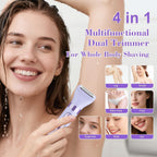 Hatteker 4-in-1 Women's Electric Razor, Dual-Head Body Hair Trimmer for Women, IPX7 Waterproof Rechargeable Bikini Trimmer & Facial Hair Remover for Legs, Armpits, Face, Nose, Eyebrows, Purple
