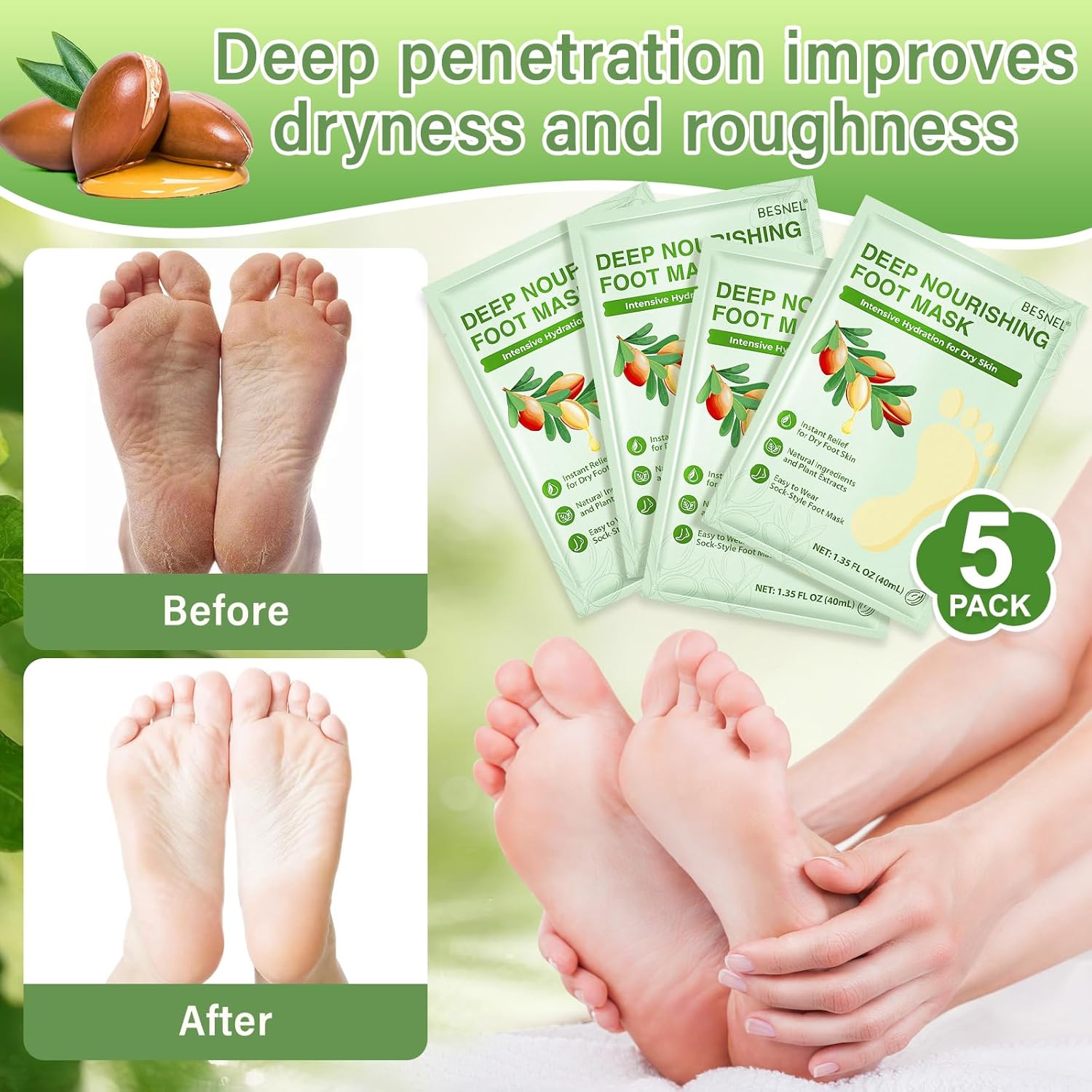 Foot Peeling 3Pcs ＆ 5Pcs Moisturizing Foot Mask, Exfoliator Peel Calluses Dead Skin Callus Remover, Hydrating Foot Masks for Dry Cracked Feet, Repair Rough Heels＆Dry Skin for Baby Soft and Smooth Feet