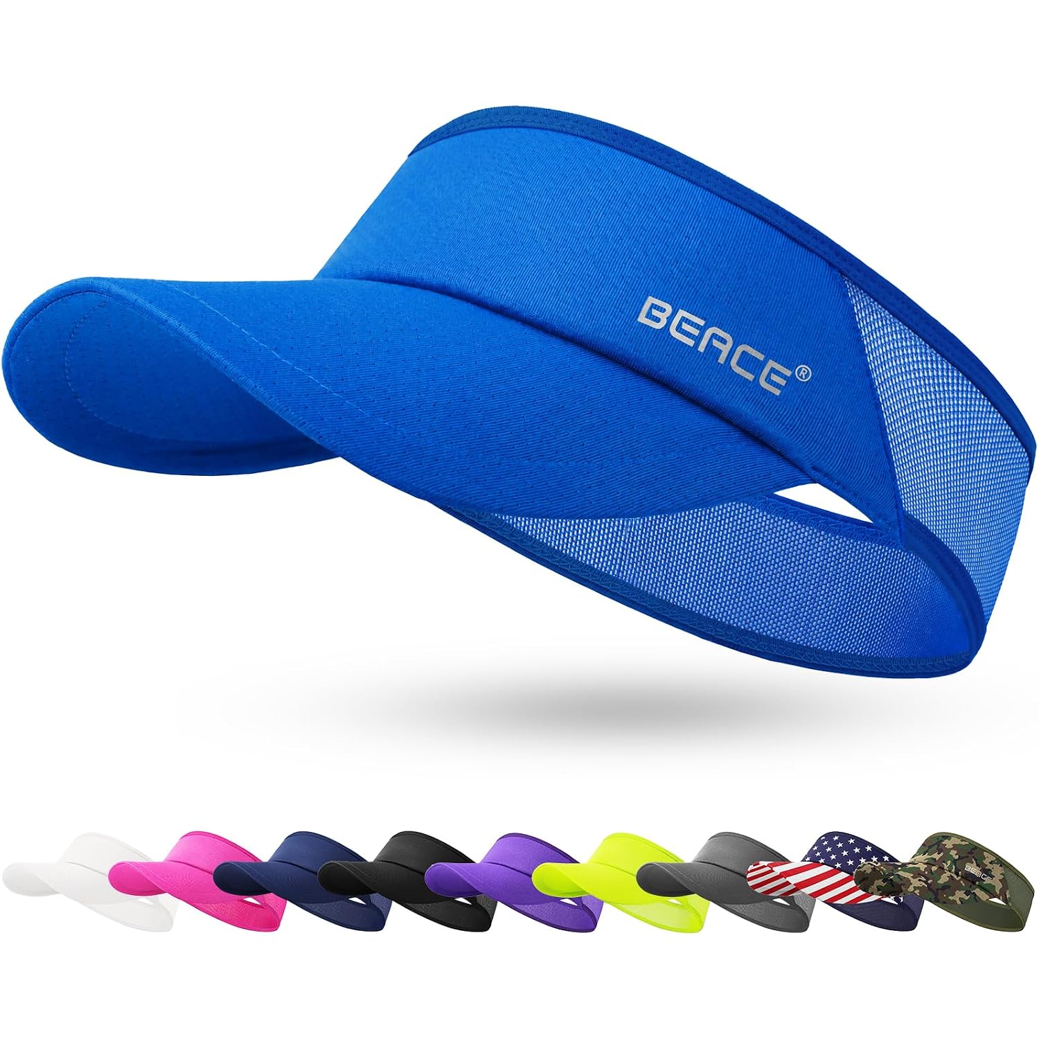 BEACE Sun Visor Hat Women Men-Lightweight Wicking Stretchy Sports Sunvisor Cap for Golf Tennis Running Pickleball Beach Bule