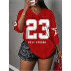 MakeMeChic Women's Football Jersey Shirts Soccer Jersey Number Oversized Y2K Tee Tops Red and White