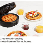 Chefman Anti-Overflow Belgian Waffle Maker W/Shade Selector, Temperature Control, Mess Free Moat, Round Iron W/Nonstick Plates & Cool Touch Handle, Measuring Cup Included, Black