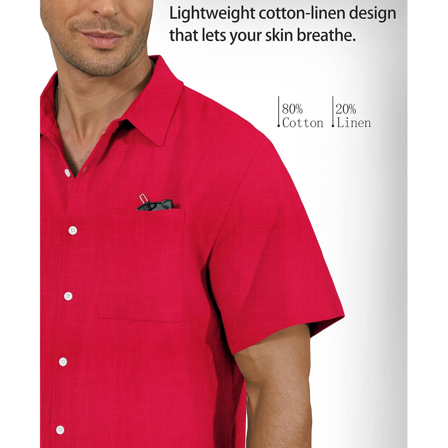 Kyku Men'S Cotton Linen Shirts Casual Men Short Sleeve Button Down Beach Wedding Summer Shirts, With Pocket