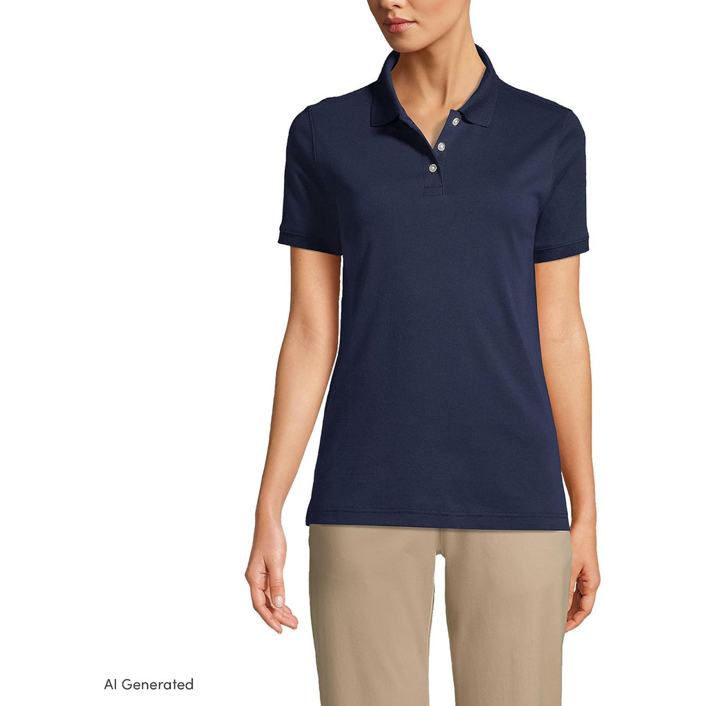 Lands' End Essentials Women'S Short Sleeve All Day Comfort Polo Shirt - 100% Cotton Won'T Shrink Pill Fade