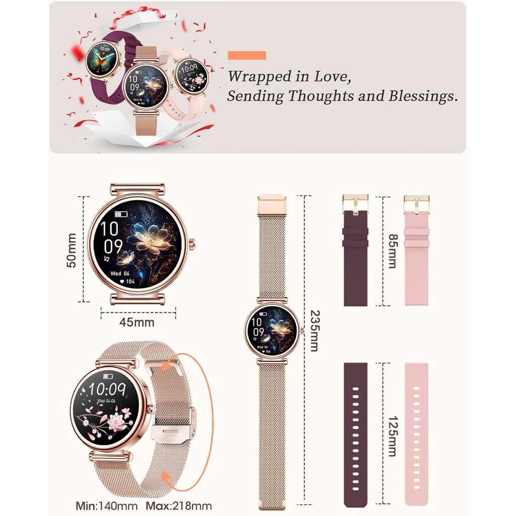 Small Smart Watch for Women with Bluetooth Call, 1.27” Ladies Smart Watch,120+ Sports Modes Step Counter Fitness Watch, HR/BP/SpO2 Sleep Monitor, IP68 Waterproof Smartwatch for Android/iOS Silver