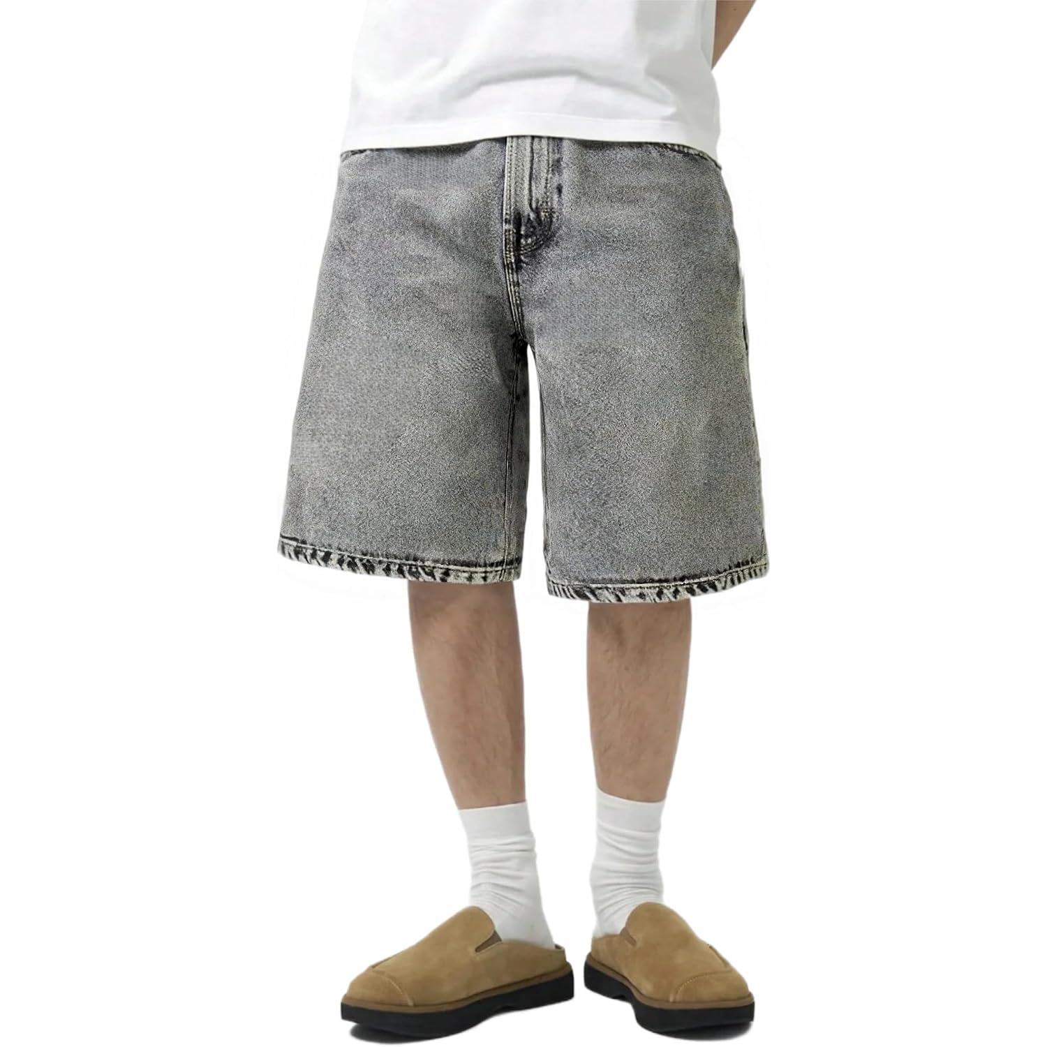 Mens Baggy Jean Shorts Loose Fit Vintage Wide Leg Jorts Y2K Streetwear Hip Hop Casual Denim Shorts