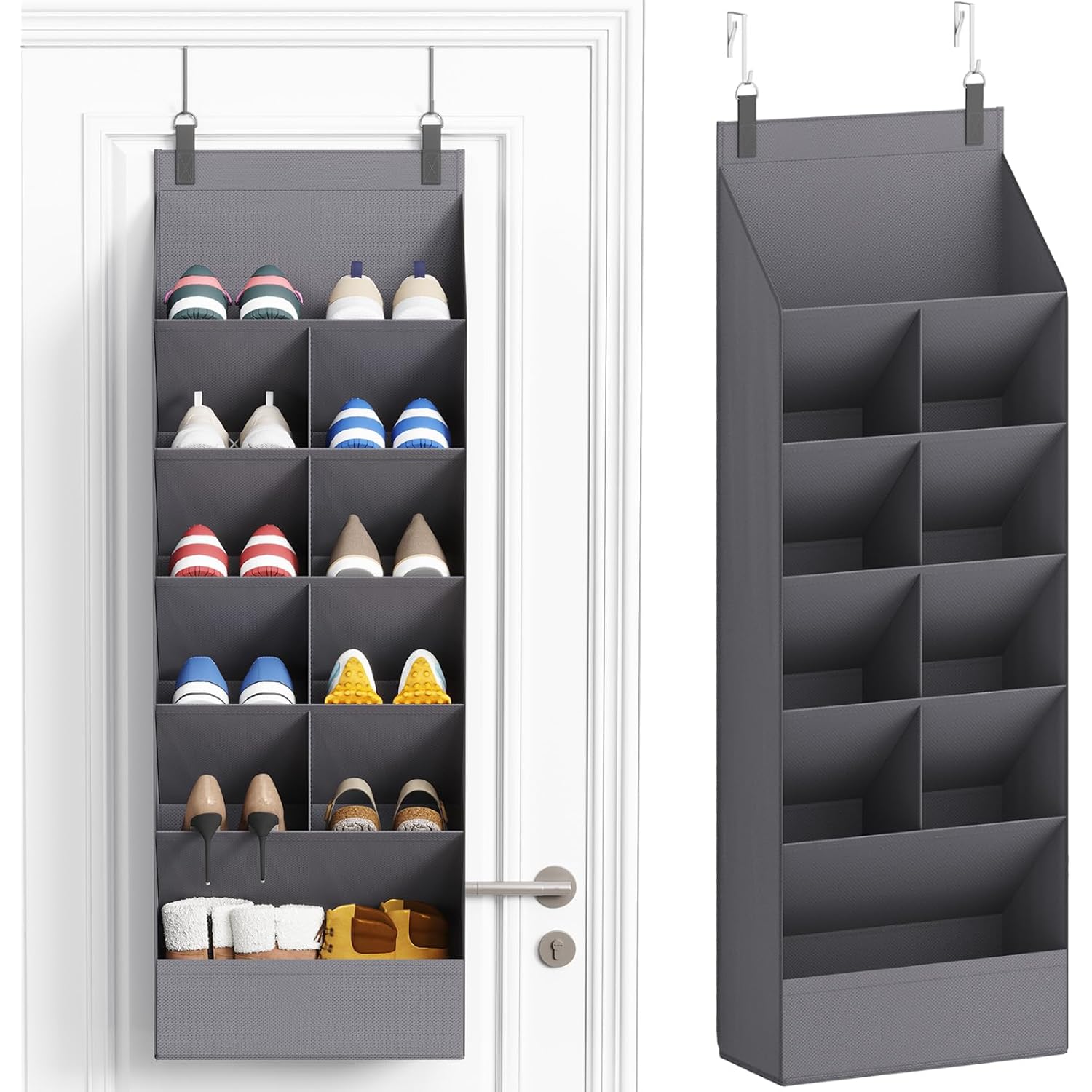 Lifewit 6 Tier Over The Door Shoe Organizer With 11 Large Deep Pockets, Fabric Hanging Shoes Shelf For Closet, Dorm Storage, Fit Up To 12 Pair Shoe Rack Holder For Sneakers, Boots, Gray