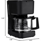 Amazon Basics 5 Cup Drip Coffee Maker with Glass Coffee Pot (0.8 Qt), Auto Shut-off, Auto Pause, Removable Filter Basket, Matte Black
