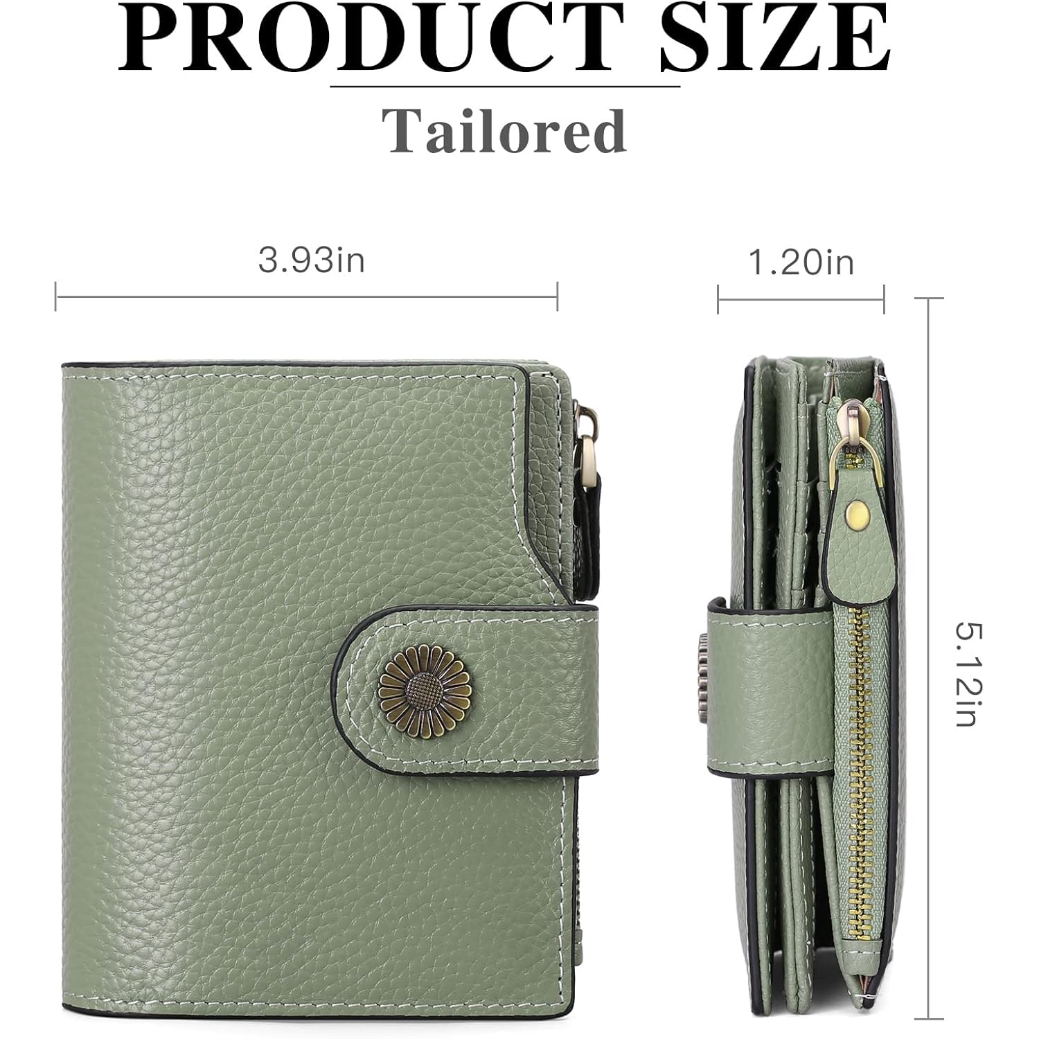 Women'S Lightweight Genuine Leather Wallet, Includes Card Holders, Rfid-Blocking, Lightweight, Photo & Id Holder, Green