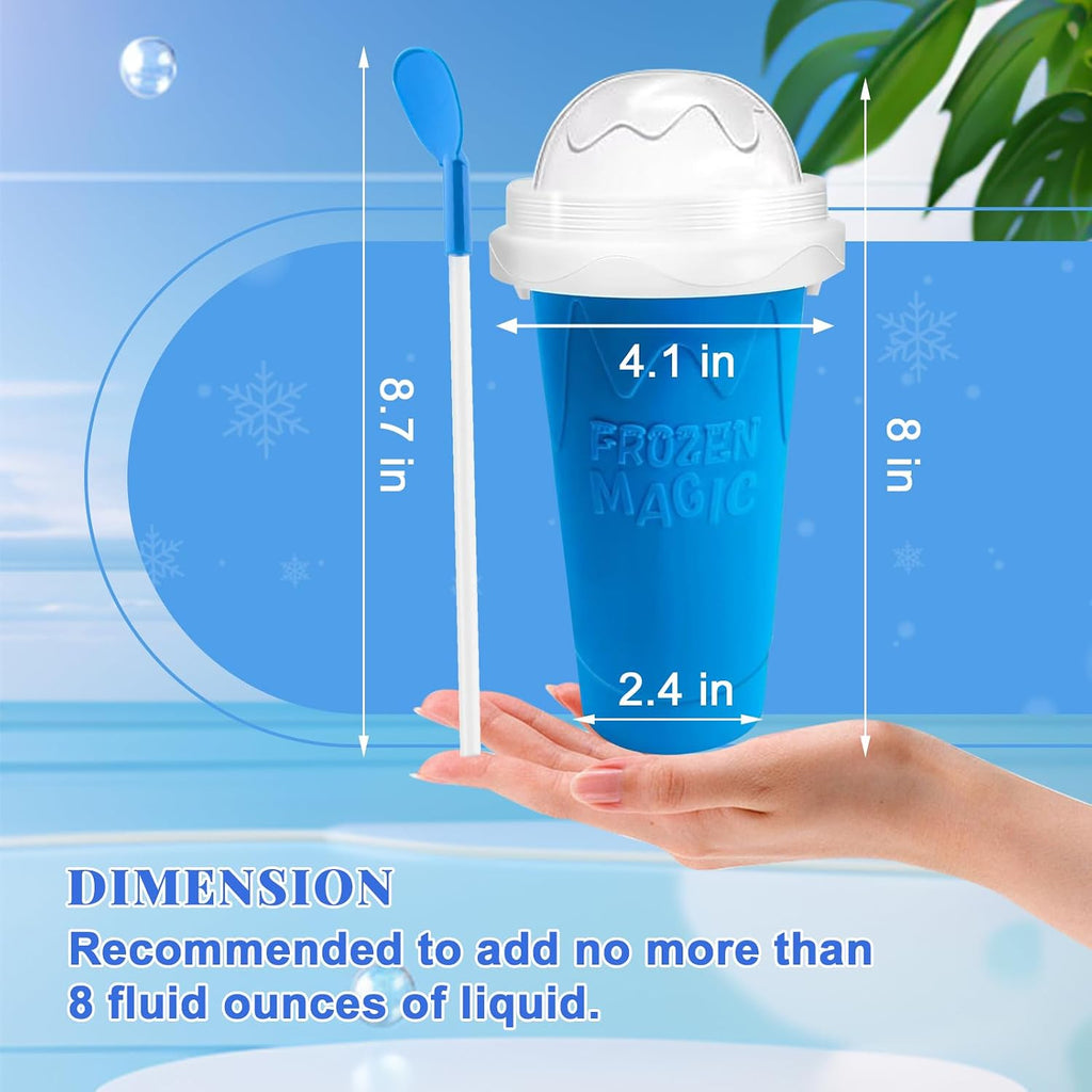 Slushie Cup, 2 Pack Slushy Maker Cup, Diy Magic Squeeze Cups For Juice Milk Yogurt Ice Cream Make, Frozen Cooling Cup With Lid & Straw Cool Stuff Things For Kids Friends Family (Blue+Pink)
