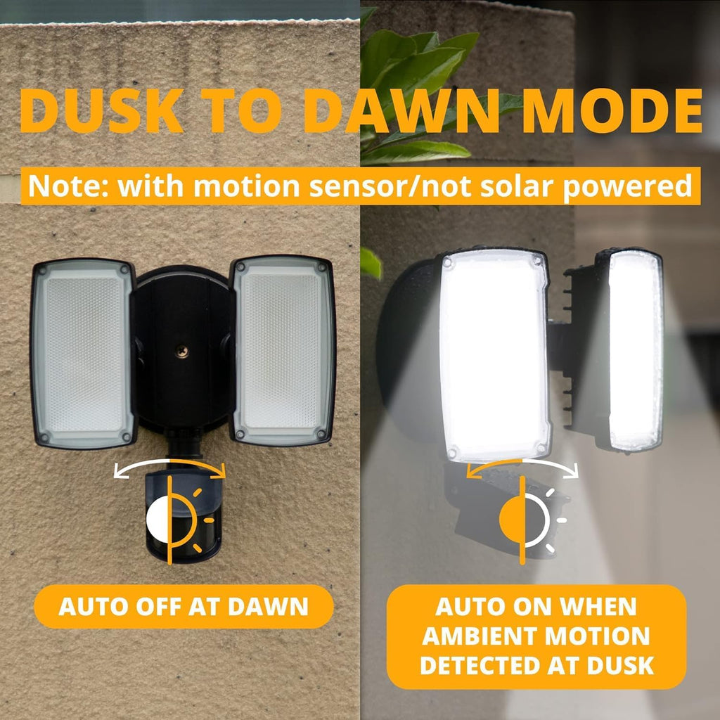 Ume 19W Led Flood Light Motion Sensor Outdoor, 2 Adjustable Head, 2000Lm, 5000K, Ip65 Waterproof, Dusk To Dawn Security Light With Photocell For Exterior,Outside,Garage,House(Black)