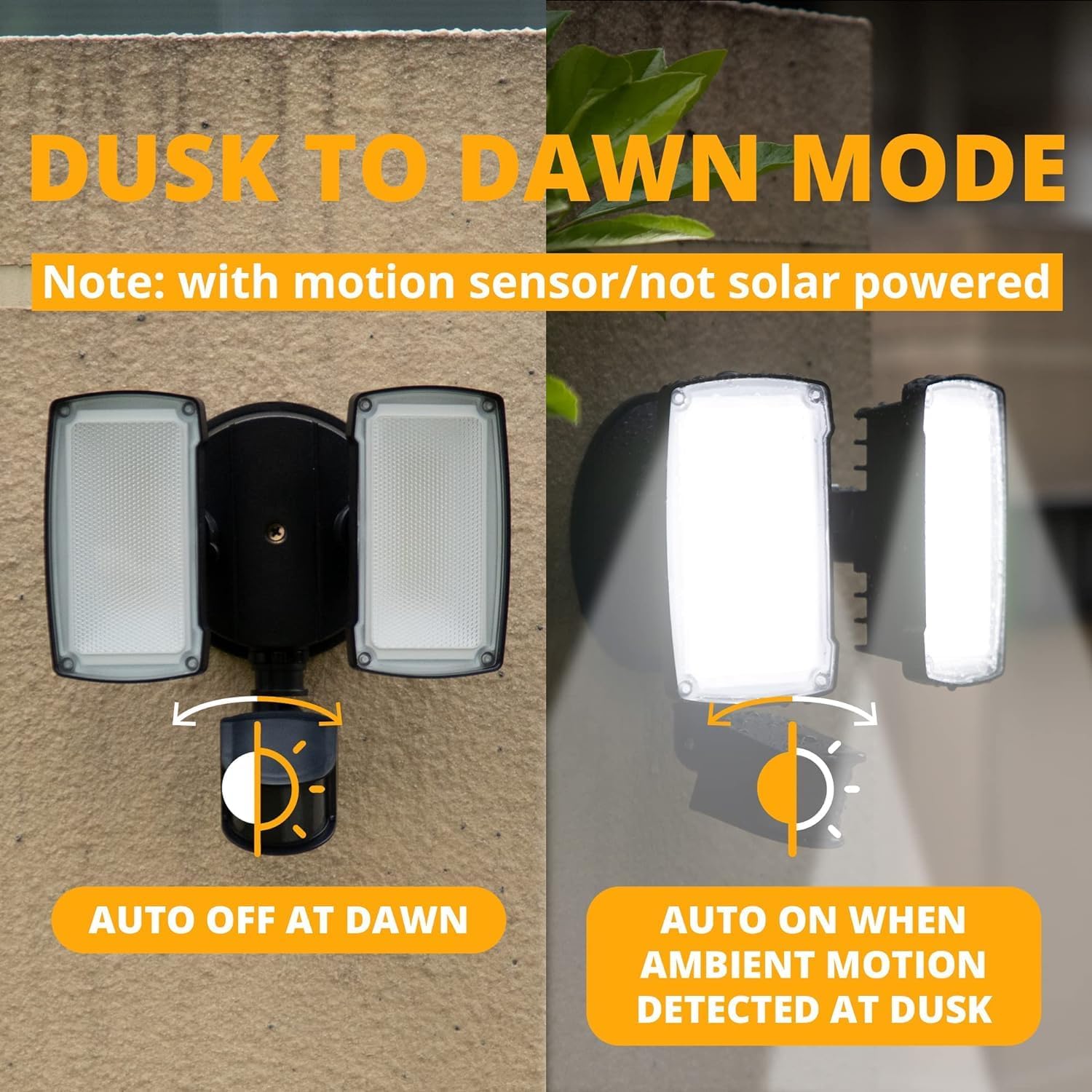 Ume 19W Led Flood Light Motion Sensor Outdoor, 2 Adjustable Head, 2000Lm, 5000K, Ip65 Waterproof, Dusk To Dawn Security Light With Photocell For Exterior,Outside,Garage,House(Black)