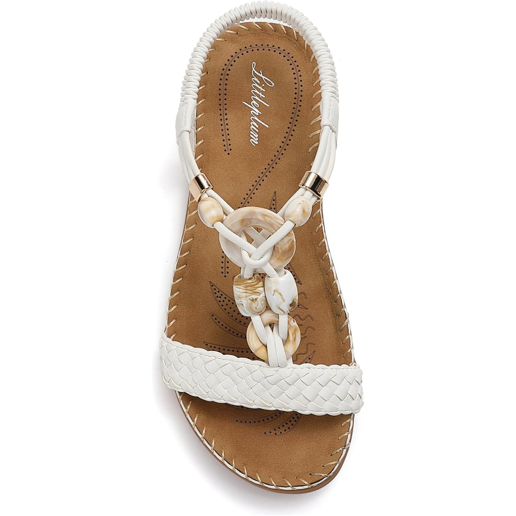 Littleplum Women Sandals Arch Support Handmade Bohemian Braided Flat Sandals Comfort Walking Beach Ankle Elastic Summer Shoes
