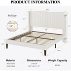 Sha Cerlin Full Size Velvet Bed Frame With Vertical Channel Tufted Wingback Headboard, Upholstered Platform Bed With Wood Slats, No Box Spring Needed, Easy Assembly, White
