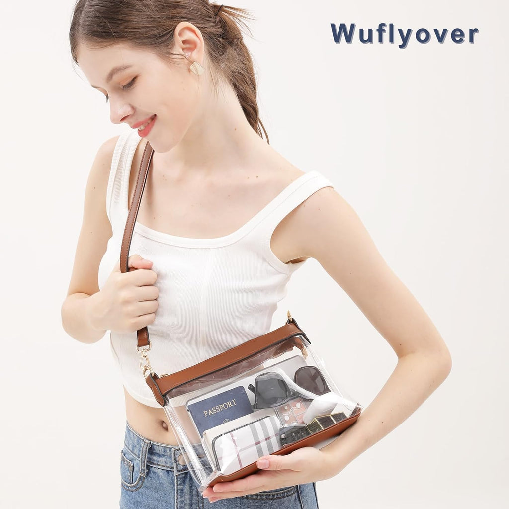 Wuflyover Clear Bag for Stadium Events, Clear Purses for Women, Stadium Approved Crossbody Bag