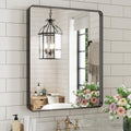 Weer Black Bathroom Vanity Mirror 20X28 Inch, Rounded Rectangle Black Metal Framed Mirror For Over Sink Wall, Farmhouse Matte Black Mirror, Tempered Glass, Anti-Rust, Hangs Horizontal Or Vertical