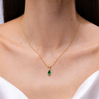 Angara Emerald Teardrop Necklace with Diamond in Silver/14K Solid Gold/Platinum | Natural Prong-Set Emerald V-Bale Pendant With 18" Chain for Women | July Birthday Gemstone Jewelry Gift